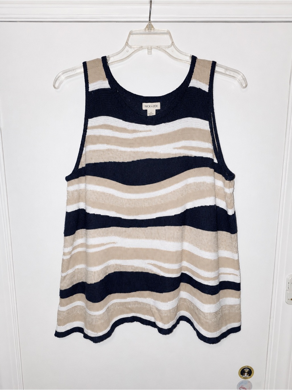 NWOT—NIC+ZOE Navy, White & Beige Striped Knit Tank